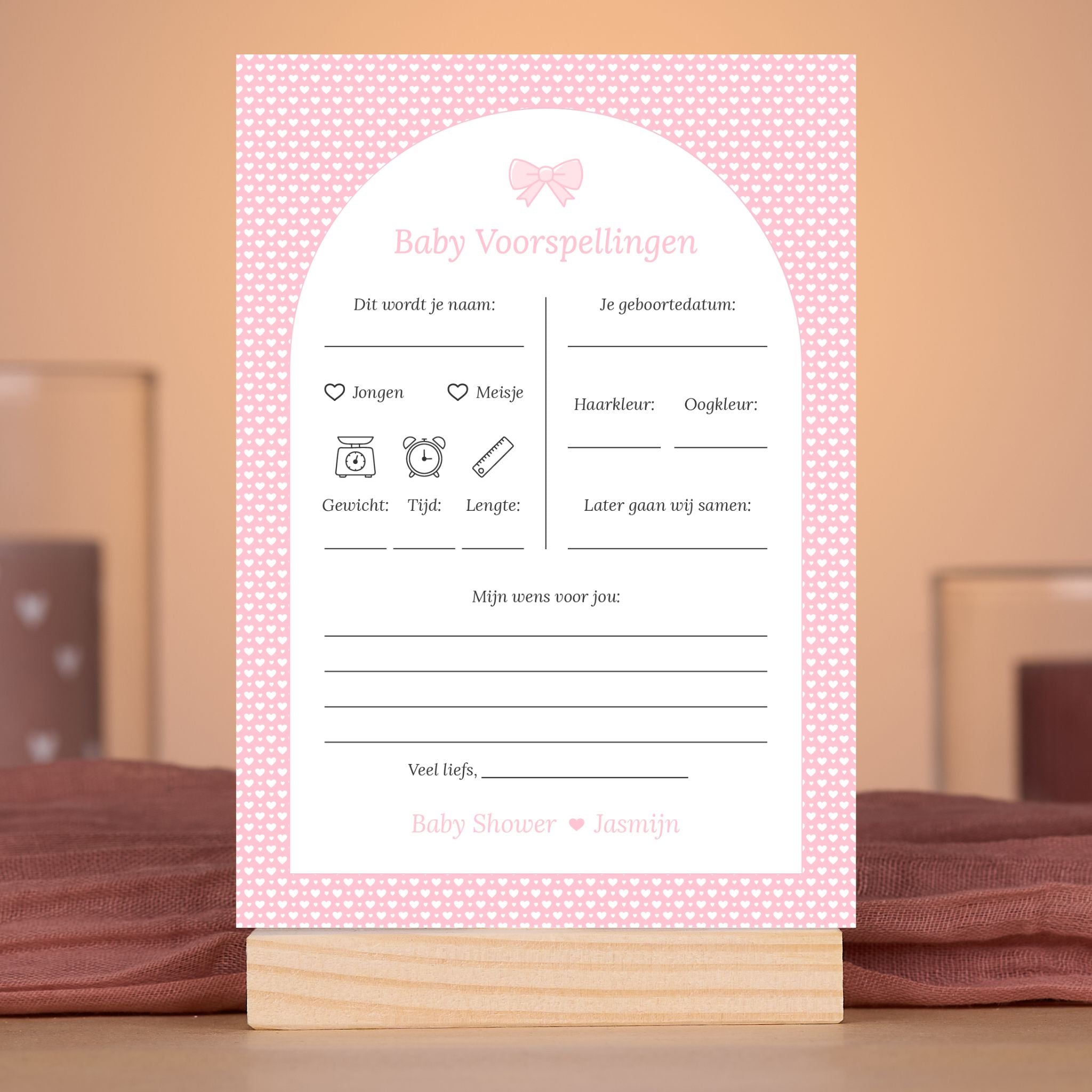 Babyvoorspellingen & Voor de Ouders - Roze Hartjes Met Strikje