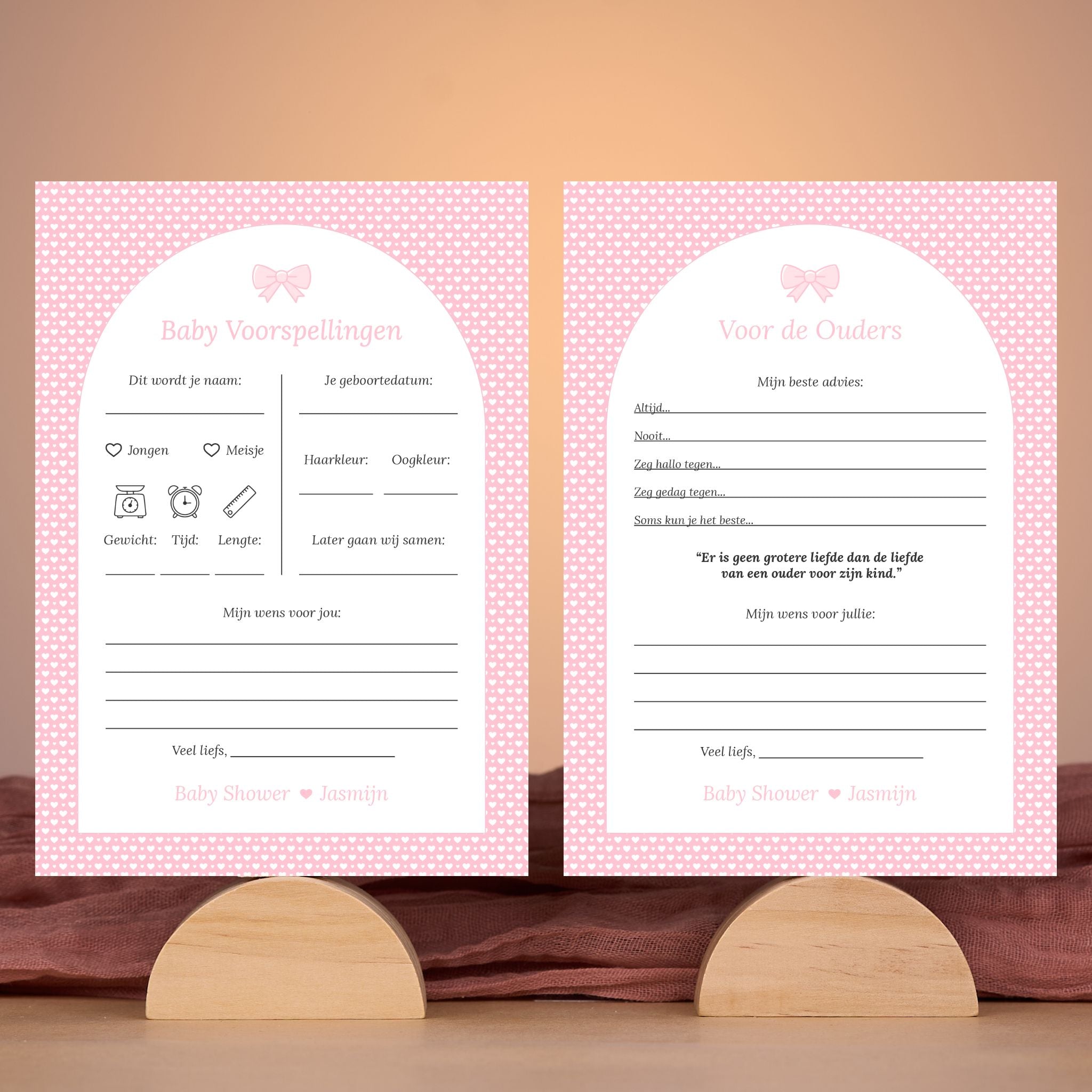 Babyvoorspellingen & Voor de Ouders - Roze Hartjes Met Strikje