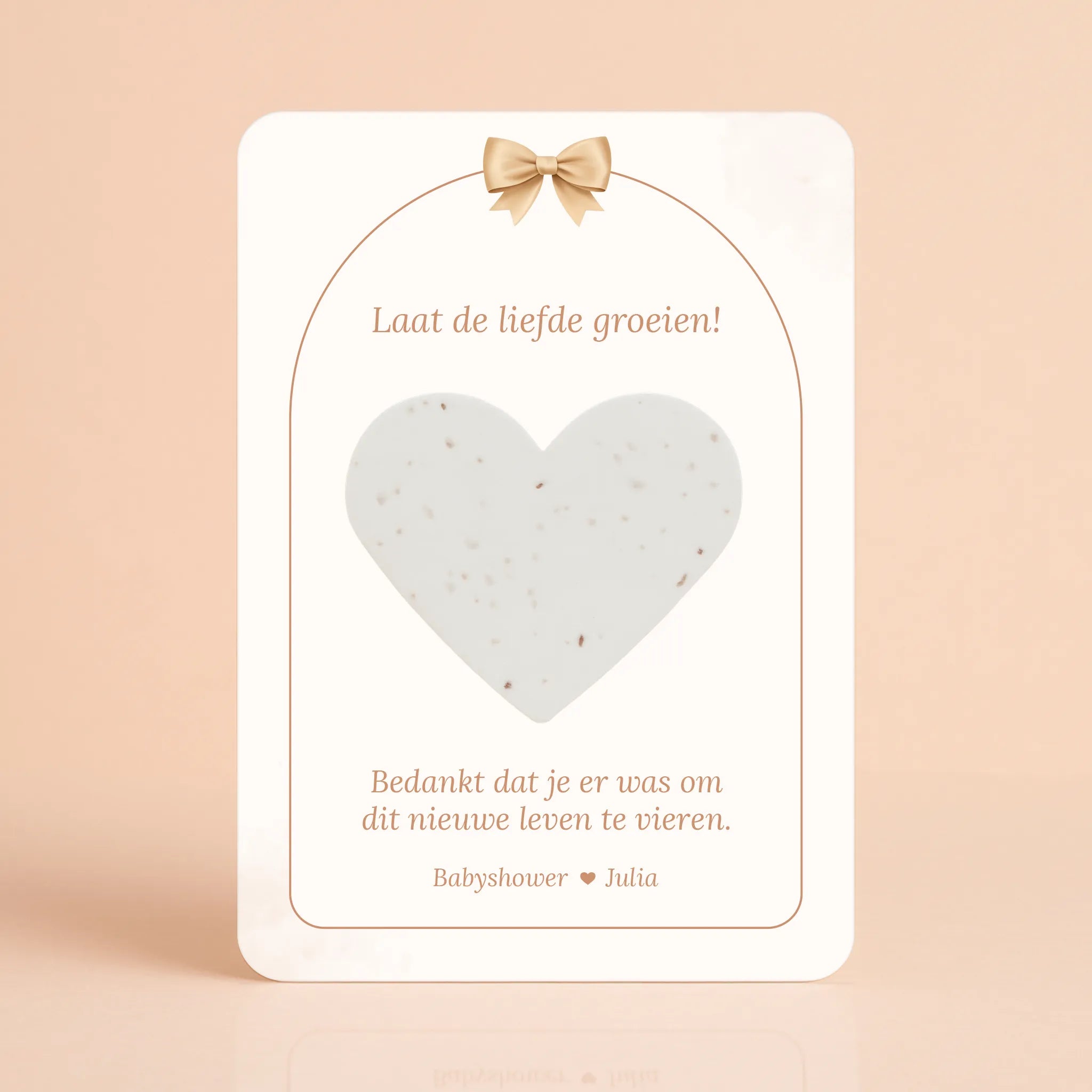 Babyshower cadeau en bedankje met zaadpapier hart Boho Strik – gepersonaliseerd kaartje met hart van zaadpapier, Studio Miron