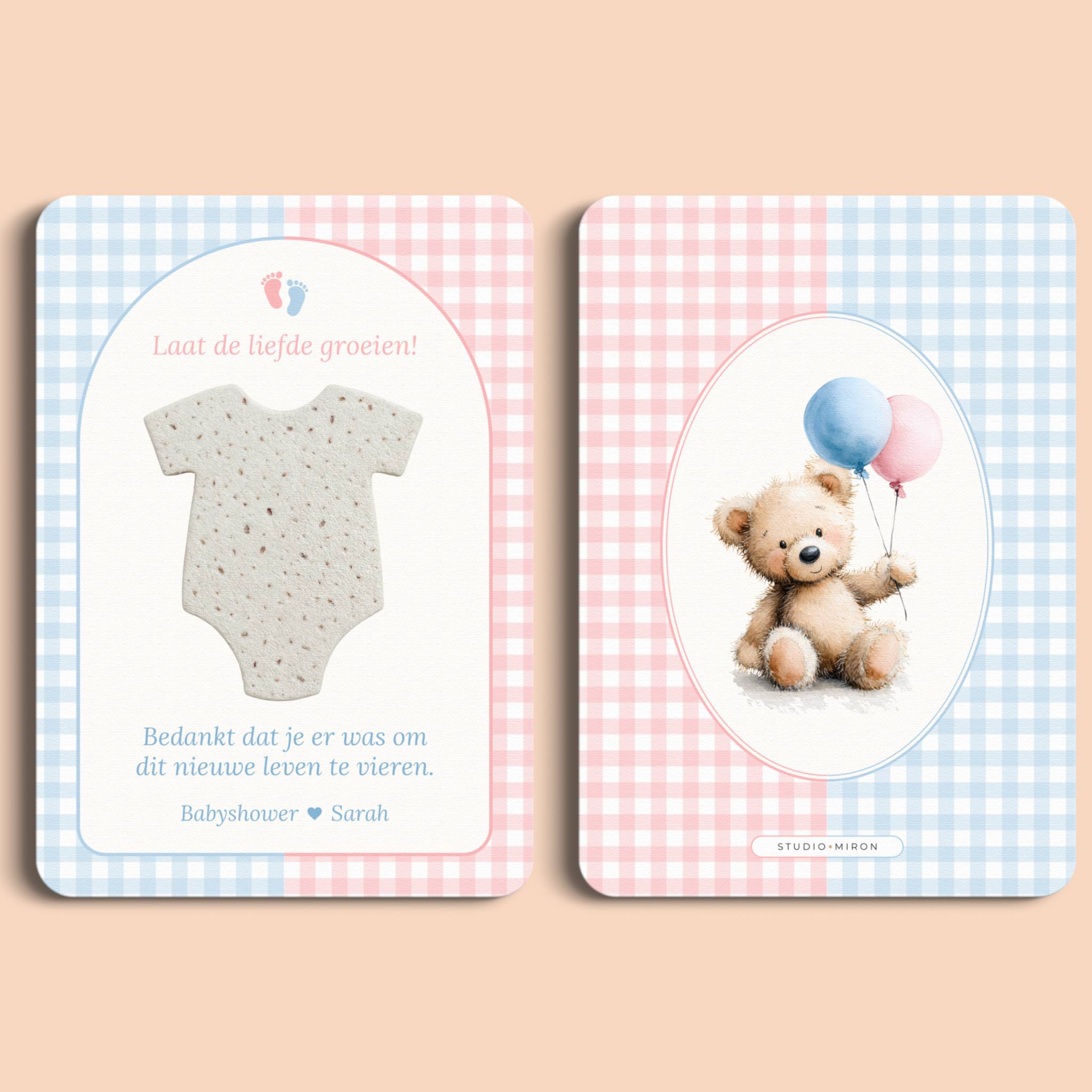 Zaadpapier Rompertje Cadeau | Gingham Roze-Blauw