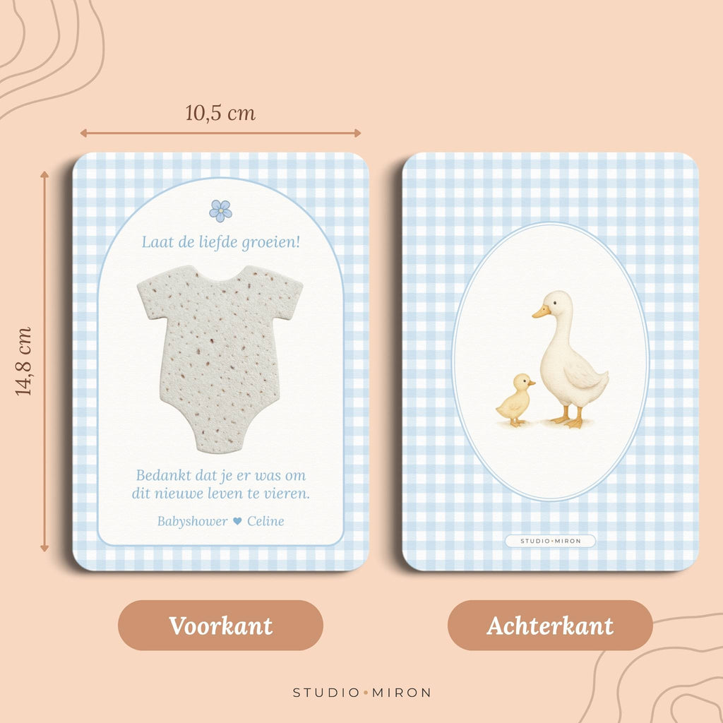 Zaadpapier Rompertje Cadeau | Gingham Blauw