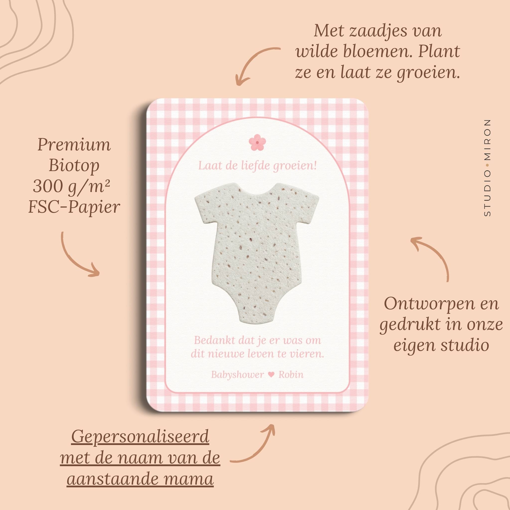 Zaadpapier Rompertje Cadeau | Gingham Roze