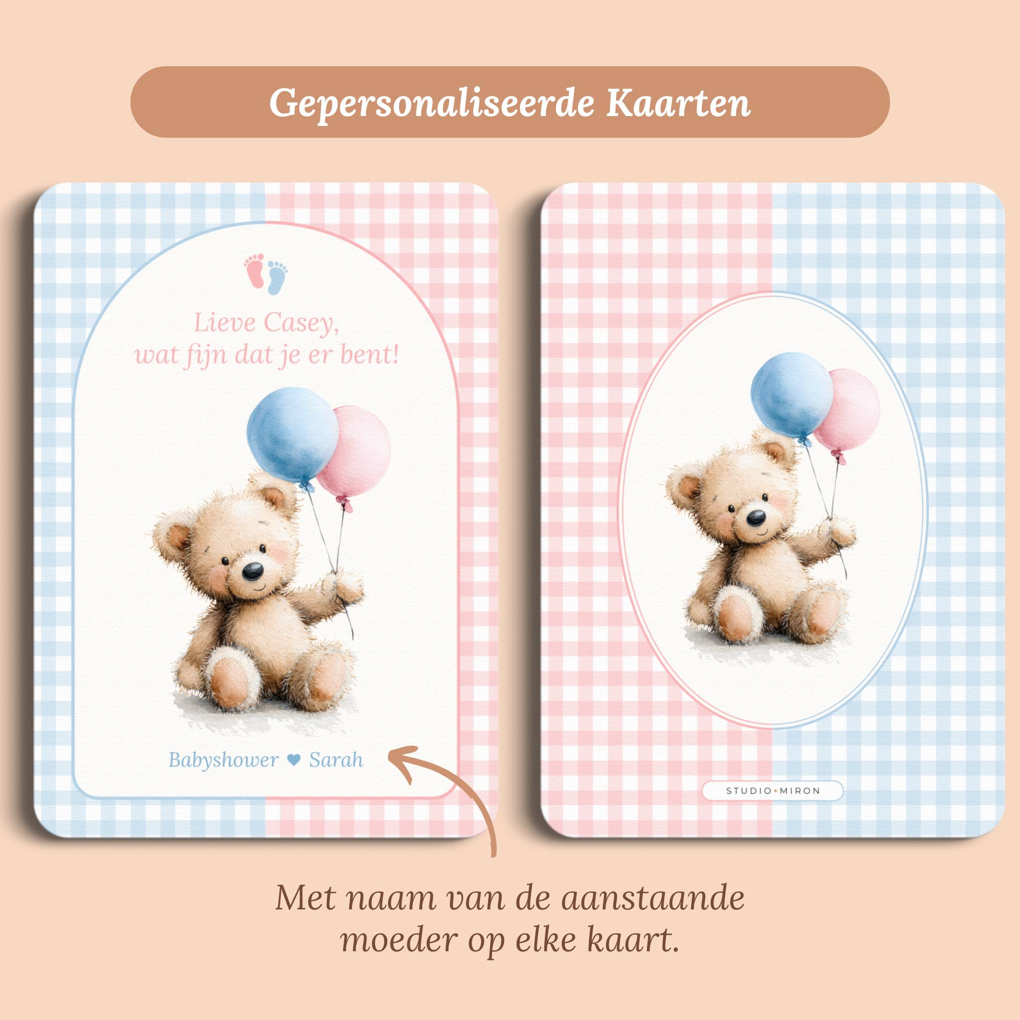 Mini Welkomstbord A6 - Naamkaart | Gingham Roze-Blauw