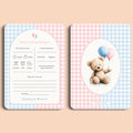 Babyshower invulkaarten baby voorspellingen gingham roze blauw voor en achter Studio Miron