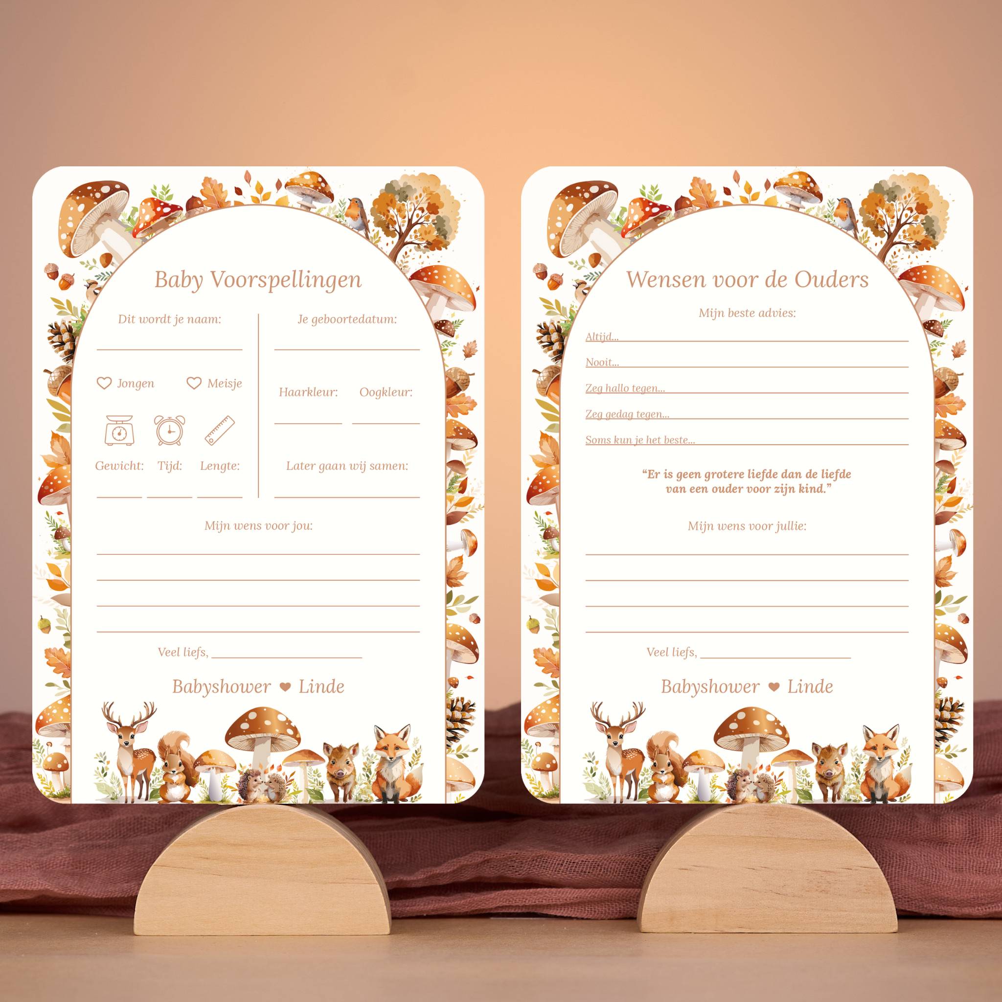 Babyshower invulkaarten Pakket in Bosdieren stijl, gepersonaliseerd met naam – Studio Miron