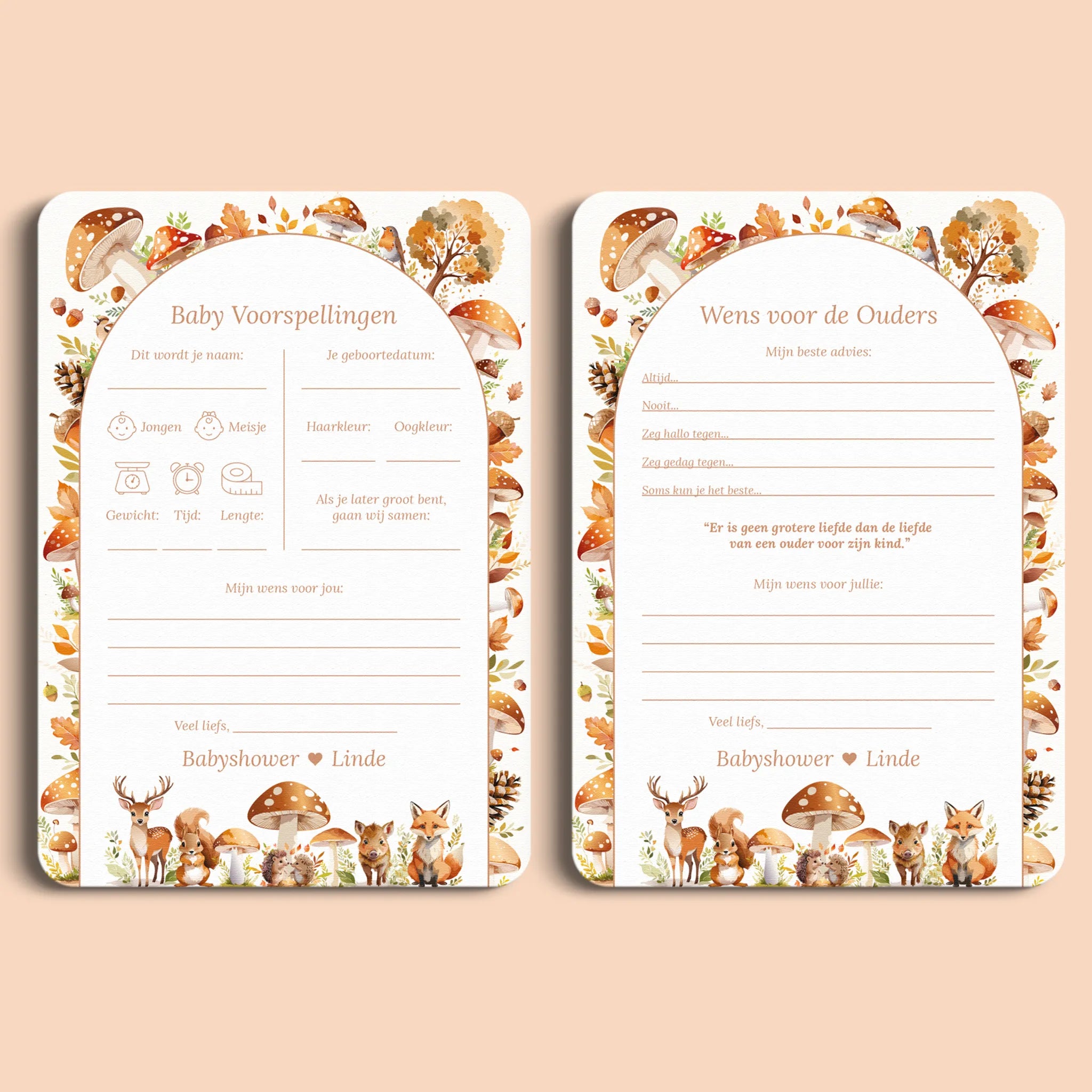 Babyshower invulkaarten Pakket in Bosdieren stijl, gepersonaliseerd met naam – Studio Miron