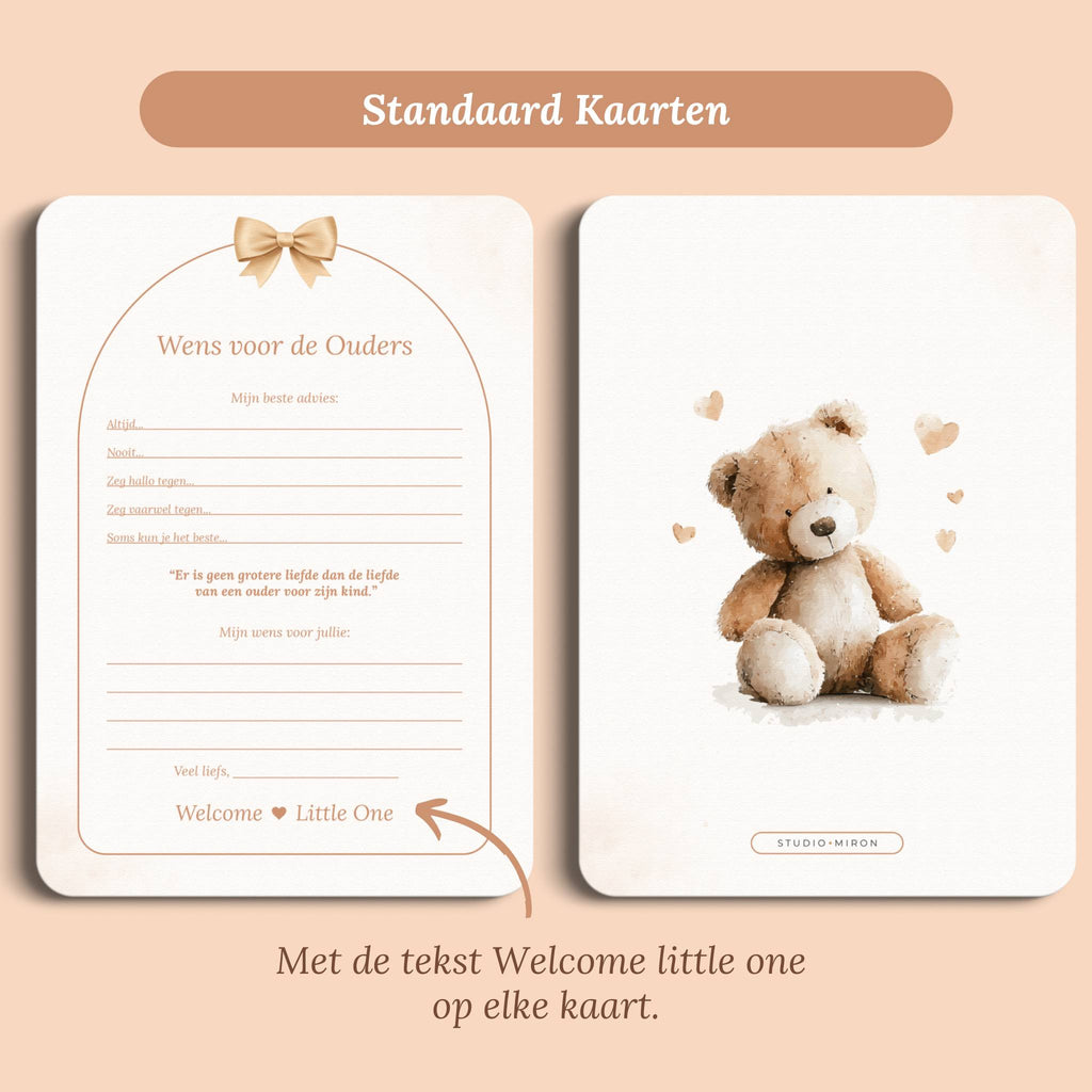 Babyshower invulkaarten wens voor de ouders boho beige beertje standaard voor en achter Studio Miron