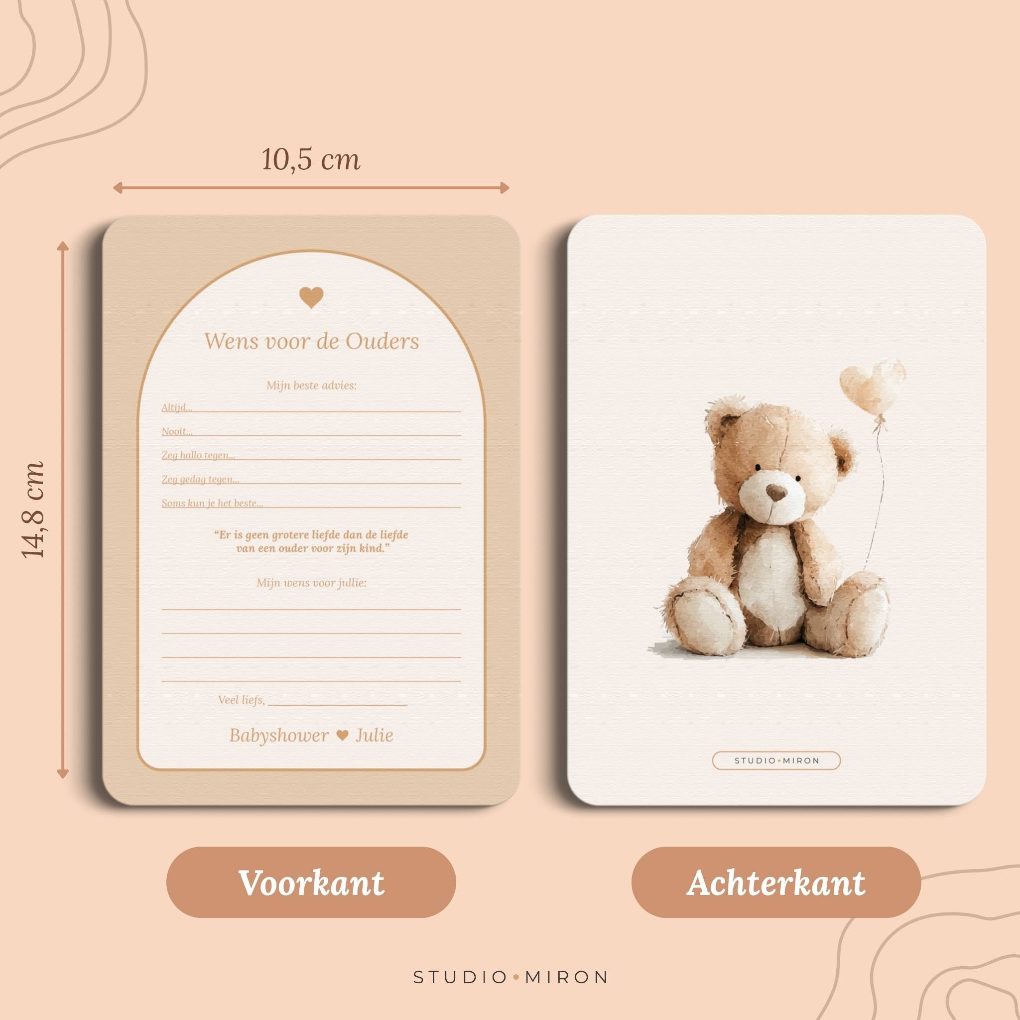 Babyshower invulkaarten Wens voor de Ouders in Boho Beige Zand stijl, formaat voorkant en achterkant – Studio Miron