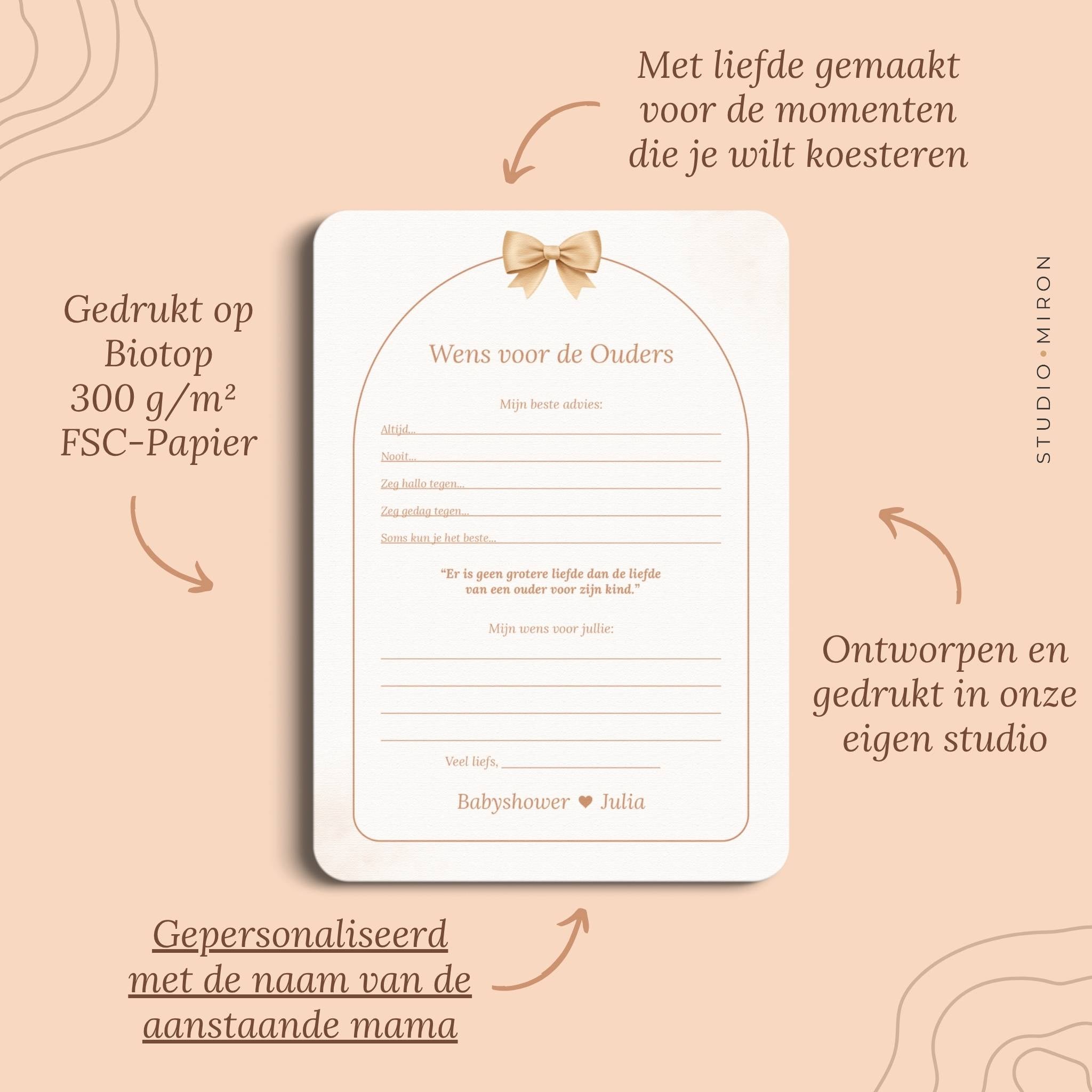 Babyshower invulkaarten Wens voor de Ouders in Boho Beige Beertje stijl, pluspunten – Studio Miron