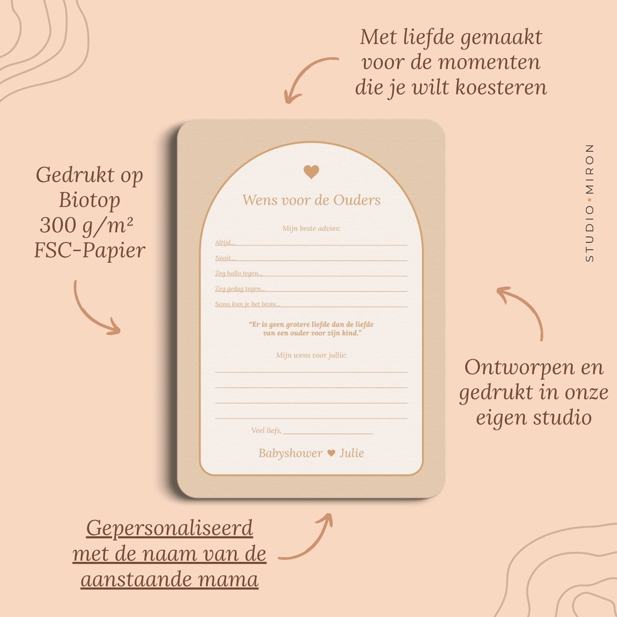 Babyshower invulkaarten Wens voor de Ouders in Boho Zand Beer stijl, pluspunten – Studio Miron