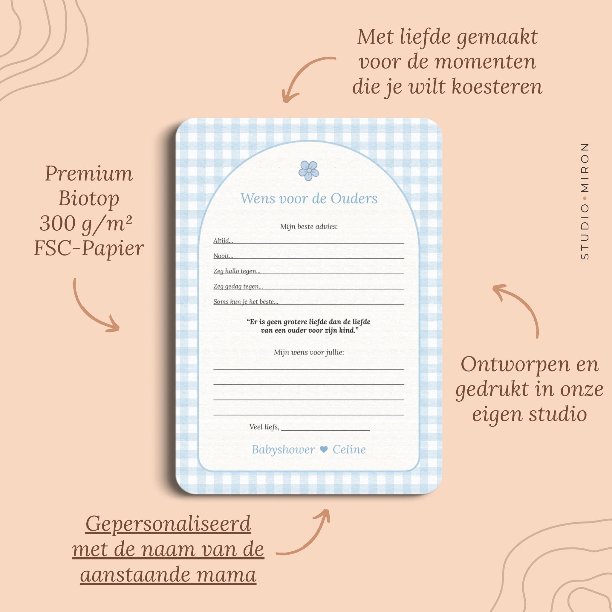 Babyshower Invulkaarten Pakket | Gingham Blauw