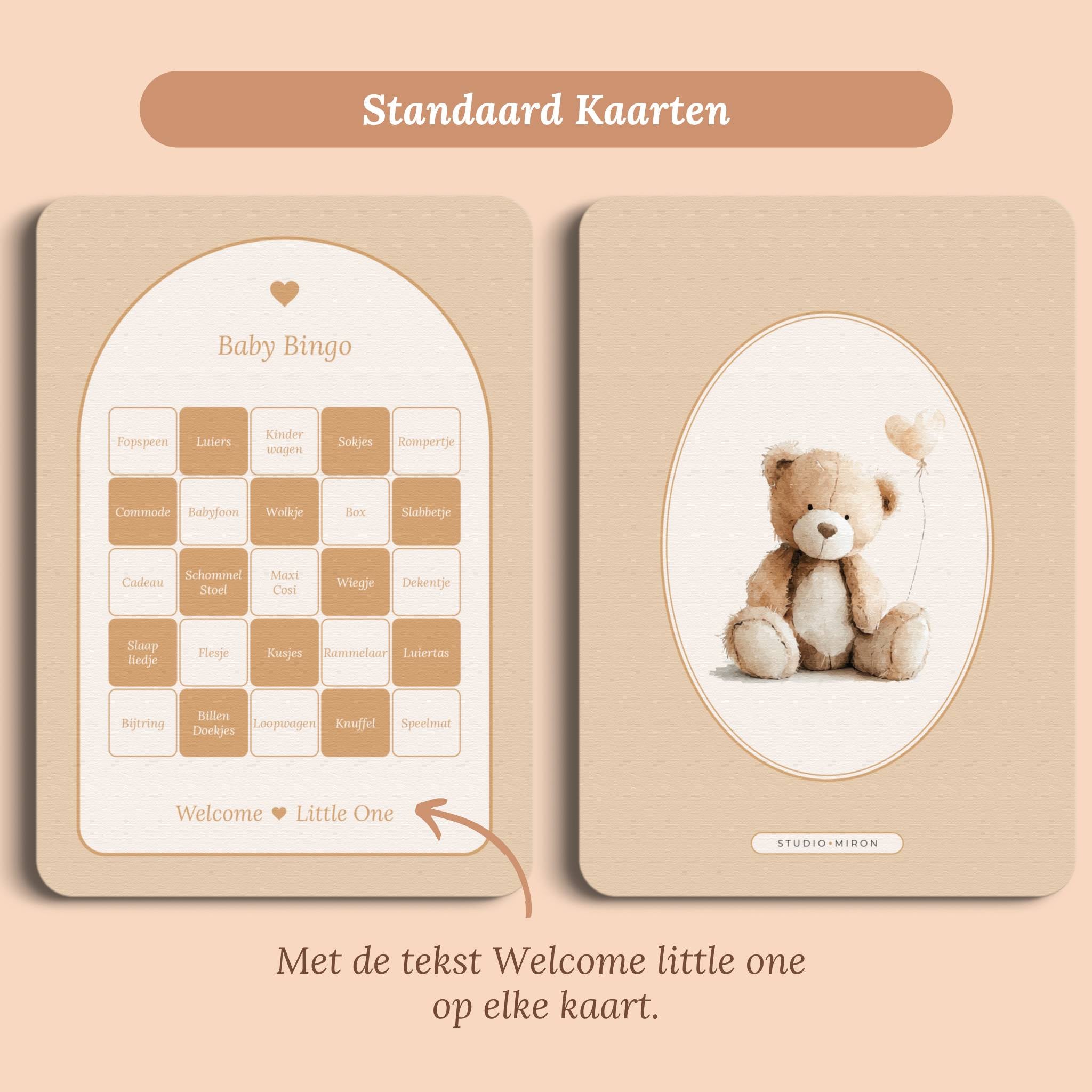 Babyshower spelletjes baby bingo boho zand standaard voor en achter Studio Miron