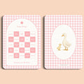 Babyshower spelletjes baby bingo gingham roze voor en achter Studio Miron