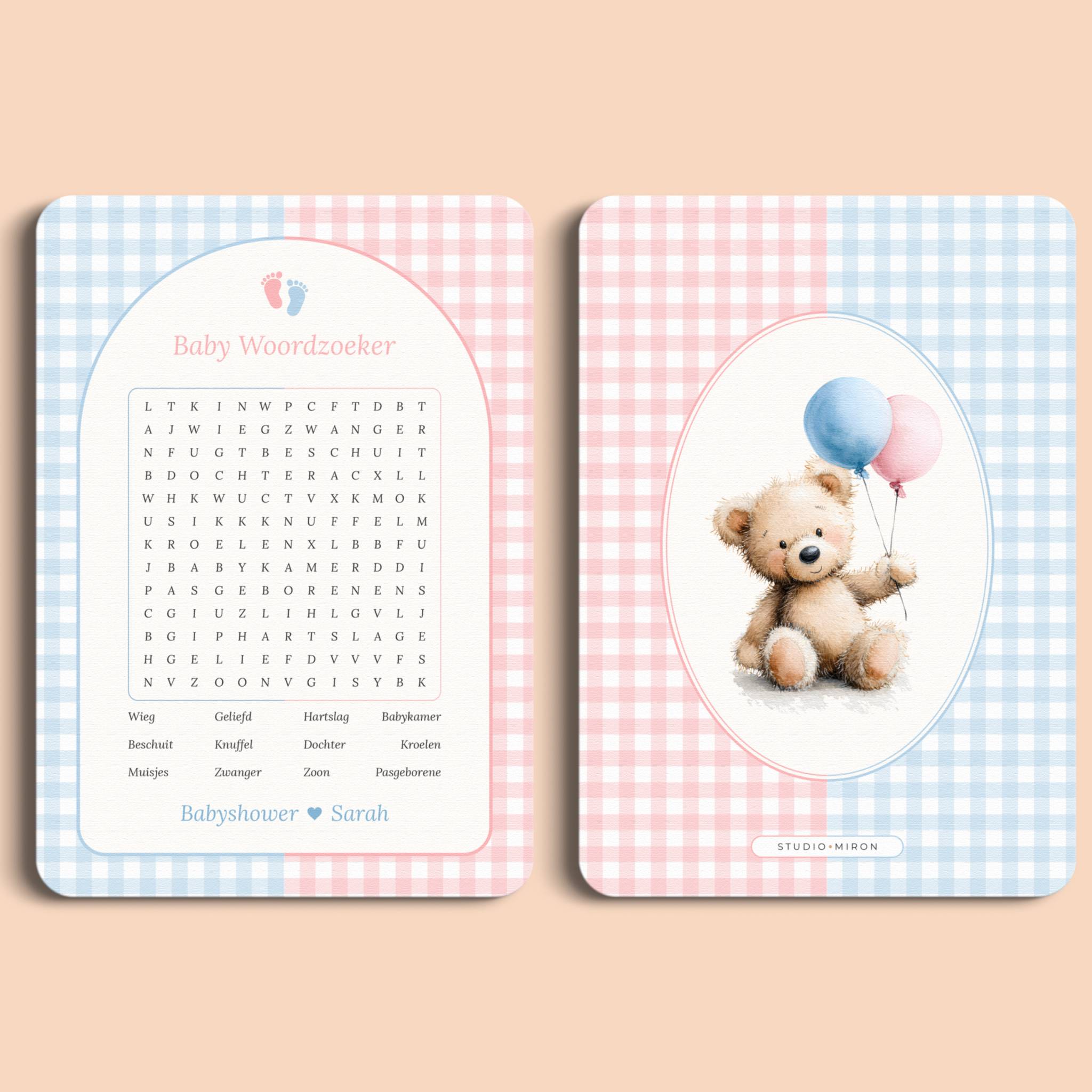 Baby Woordzoeker | Gingham Roze-Blauw