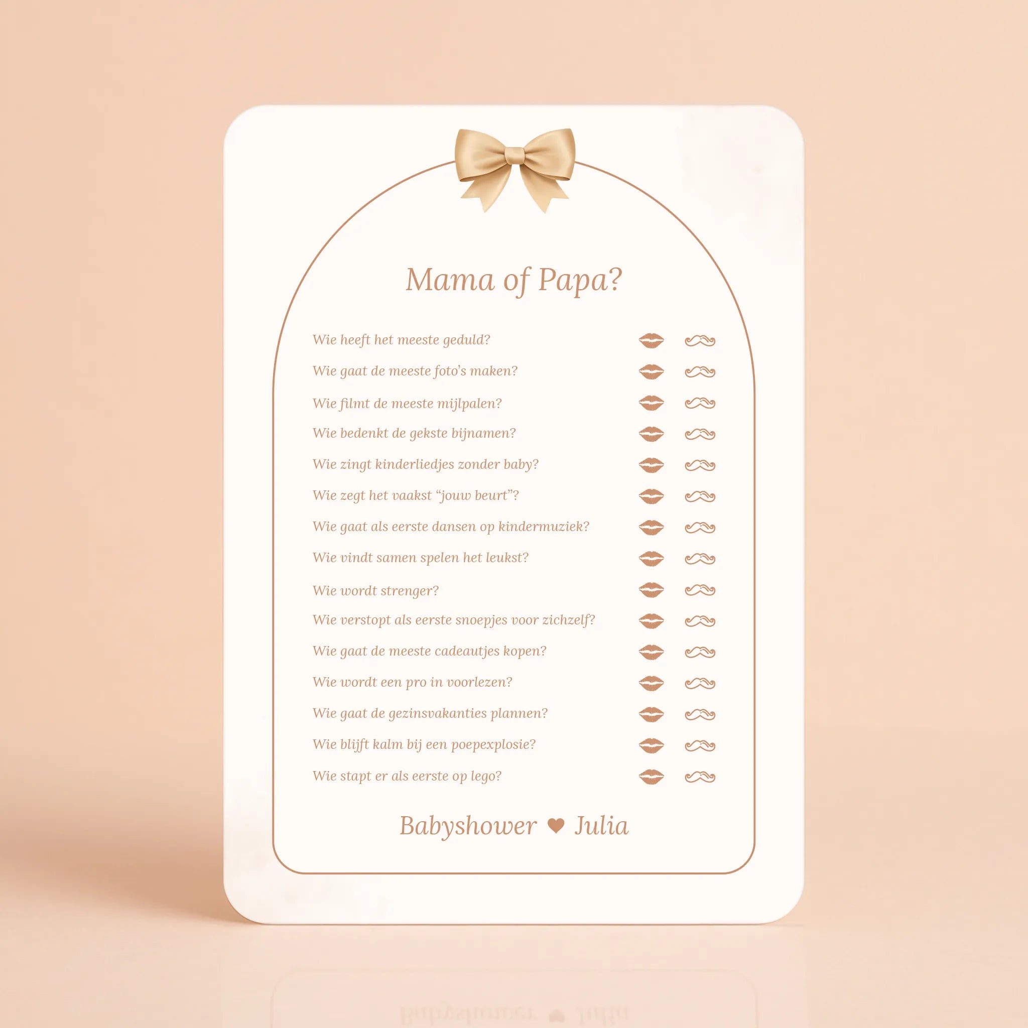 Babyshower spelkaart Mama of Papa in Boho Beige met Beertje stijl, gepersonaliseerd met naam – Studio Miron