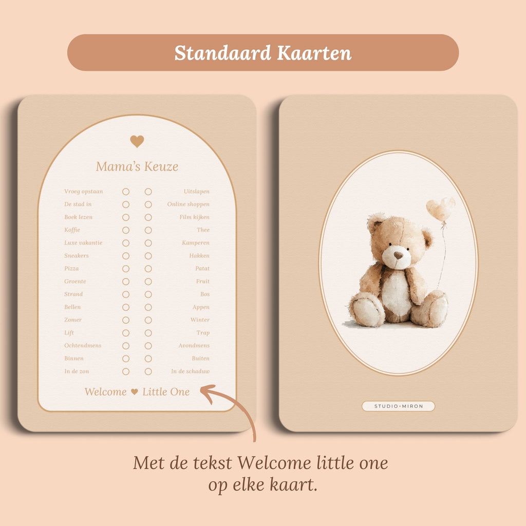 Babyshower spelletjes mamas keuze boho zand standaard voor en achter Studio Miron