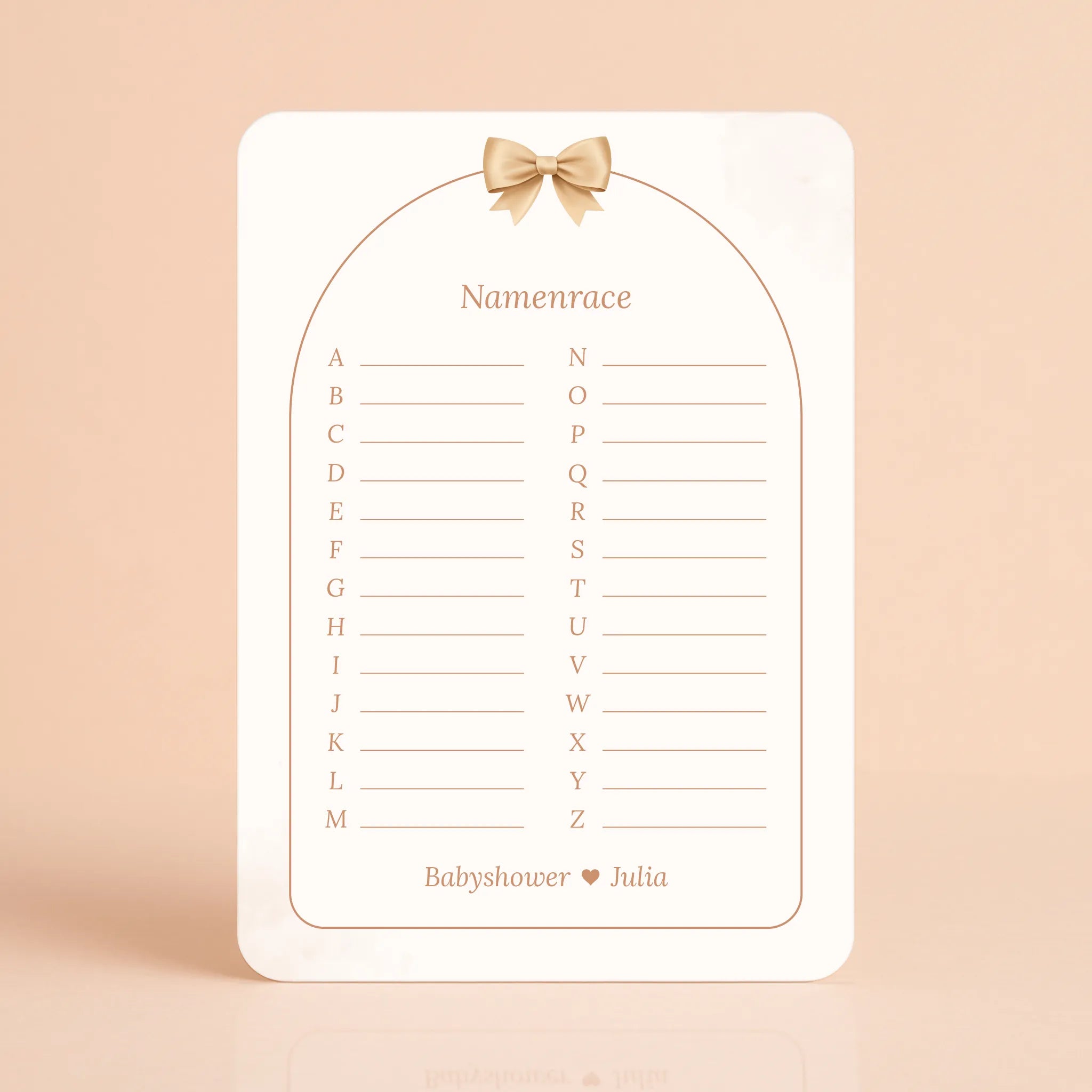 Babyshower spelkaart Namenrace in Boho Beige met Beertje stijl, gepersonaliseerd met naam – Studio Miron