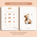 Babyshower spelletjes raad de draagtijd boho beige beertje gepersonaliseerd voor en achter Studio Miron