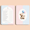 Babyshower spelletjes wie kent mama gingham roze blauw voor en achter Studio Miron