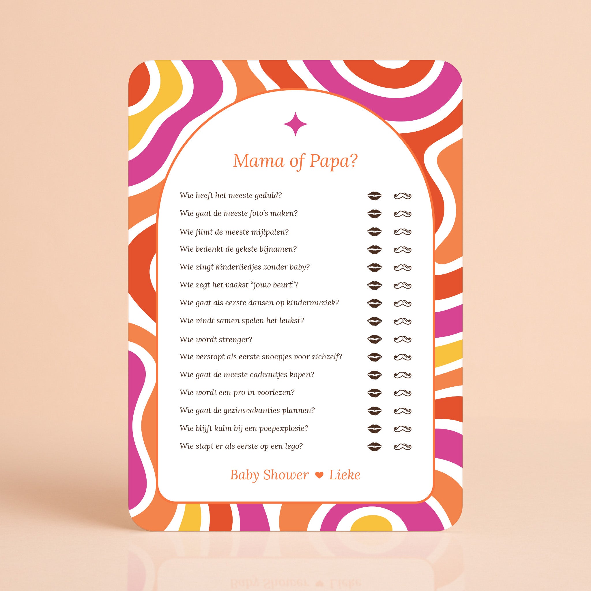 Mama of Papa kaart in Flower Power stijl in rood, paars, oranje en geel, gepersonaliseerd met naam – Studio Miron