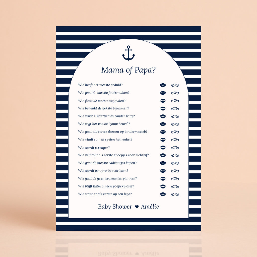 Mama of Papa kaart in Navy Blue met streepjes, gepersonaliseerd met naam, Studio Miron