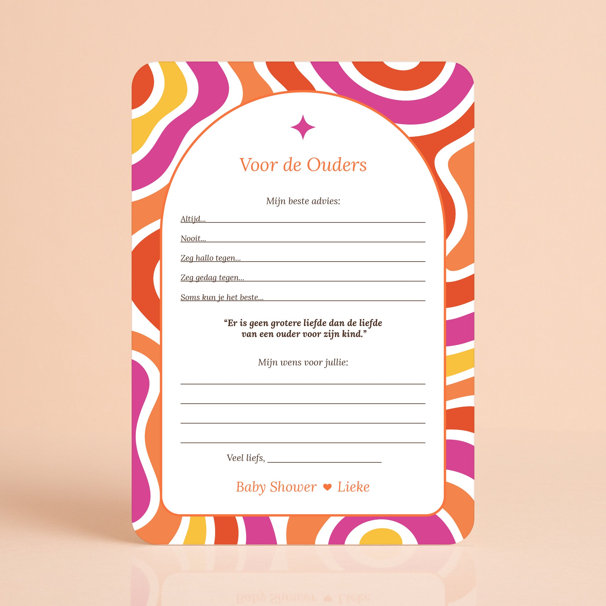 Voor de Ouders kaart in Flower Power stijl in rood, paars, oranje en geel, gepersonaliseerd met naam – Studio Miron
