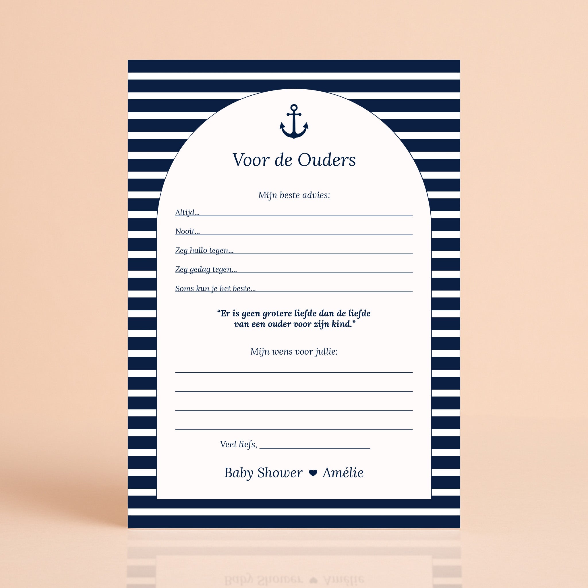 Voor de Ouders kaart in Navy Blue met streepjes, gepersonaliseerd met naam, Studio Miron